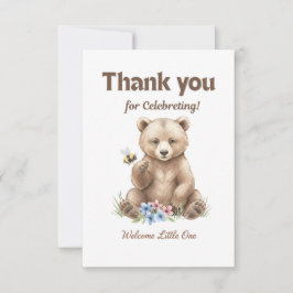 Tarjeta De Agradecimiento Adorable,  grizzly bear cub  Baby Shower 