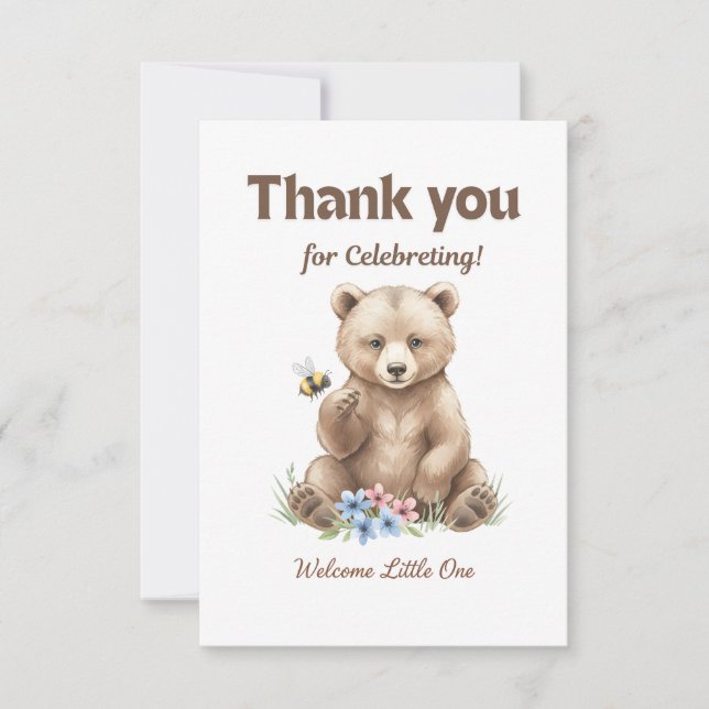 Tarjeta De Agradecimiento Adorable,  grizzly bear cub  Baby Shower  (Anverso)