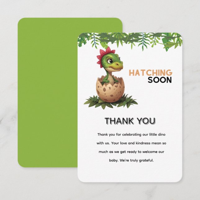 Tarjeta De Agradecimiento Adorable Kawaii Baby Dinosaur Hatching (Anverso / Reverso)