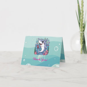 Tarjeta De Agradecimiento Adorable Kawaii Shark Under Sea Baby Shower