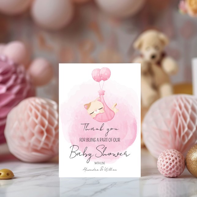 Tarjeta De Agradecimiento Adorable Kitten Pink Design Baby Shower (Subido por el creador)