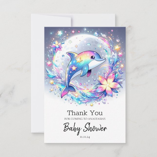 Tarjeta De Agradecimiento Adorable Pastel Dolphin Baby Shower (Anverso)