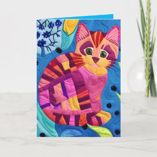 Tarjeta De Agradecimiento Adorable Pequeño Gatito Quilt Like Design