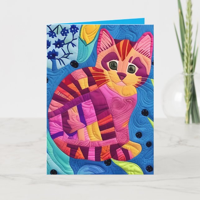 Tarjeta De Agradecimiento Adorable Pequeño Gatito Quilt Like Design (Anverso)
