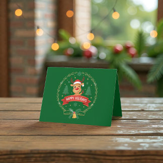 Tarjeta De Agradecimiento Adorable Reno Ciervo Sonriente Felices Fiestas Nav