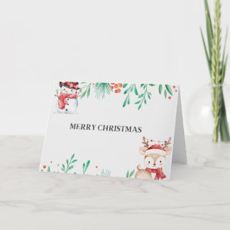Tarjeta De Agradecimiento Adorable Snowman & Reindeer Blank