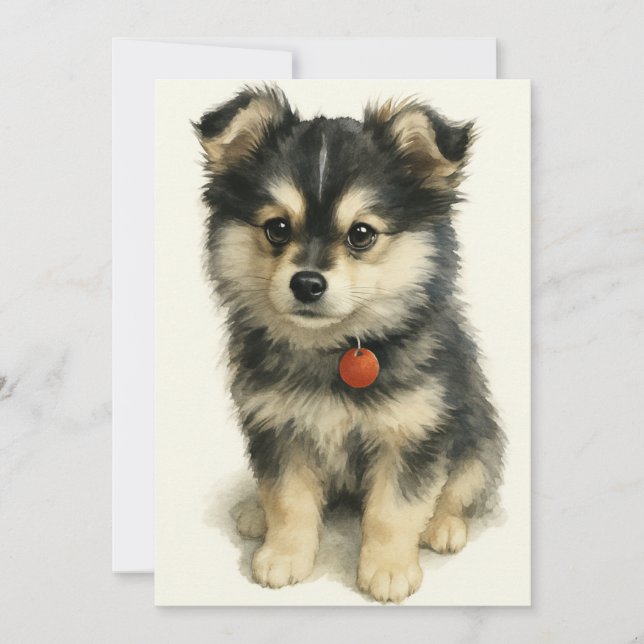 Tarjeta De Agradecimiento Adorable Watercolor Pomchi Puppy  (Anverso)