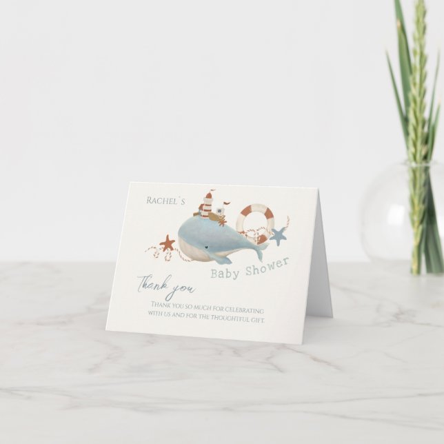 Tarjeta De Agradecimiento Adorable Whale Baby Shower (Anverso)