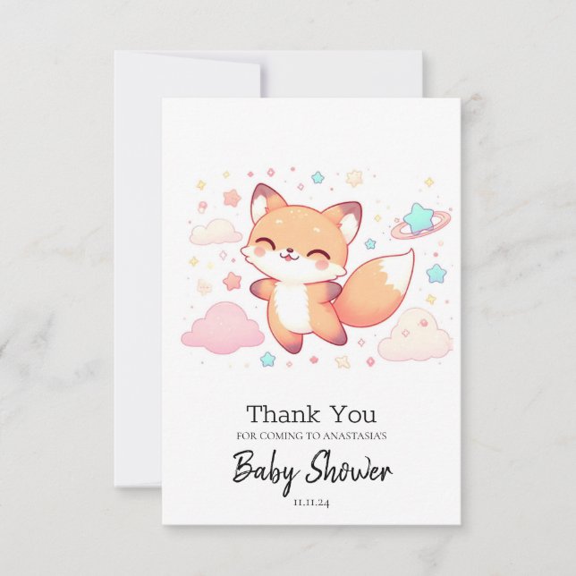 Tarjeta De Agradecimiento Adorable Woodland Fox Baby Shower (Anverso)