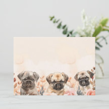 Adorables al máximo tres Pugs de Acuarela