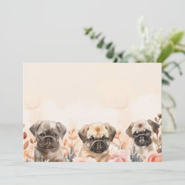 Tarjeta De Agradecimiento Adorables al máximo tres Pugs de Acuarela