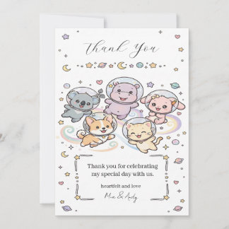 Tarjeta De Agradecimiento Adorables amigos animales cósmicos
