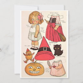 Tarjeta De Agradecimiento Adorables muñecas de papel 🎃 bruja de Halloween