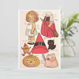 Tarjeta De Agradecimiento Adorables muñecas de papel 🎃 bruja de Halloween