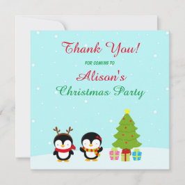 Tarjeta De Agradecimiento Adorables Pingüinos de Navidad de Invierno y Árbol