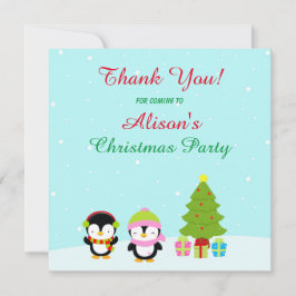 Tarjeta De Agradecimiento Adorables pingüinos y árbol de Navidad de invierno