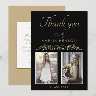 Tarjeta De Agradecimiento Adorno de Oro Elegante 2 Fotos Graduación