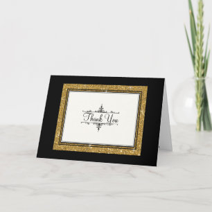 Tarjeta De Agradecimiento Adorno Dorado Brillante Rayado Clásico Gracias