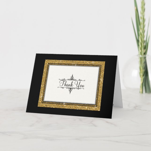 Tarjeta De Agradecimiento Adorno Dorado Brillante Rayas Clásico Gracias (Anverso)