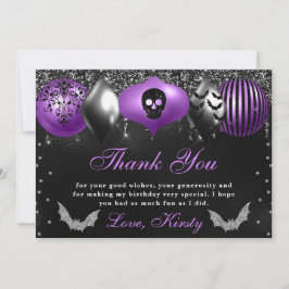 Tarjeta De Agradecimiento Adornos de Halloween negros y morados Cumpleaños