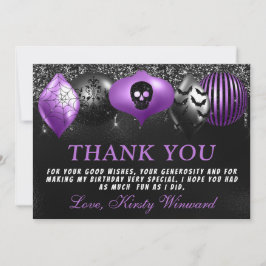 Tarjeta De Agradecimiento Adornos de Halloween negros y morados Cumpleaños