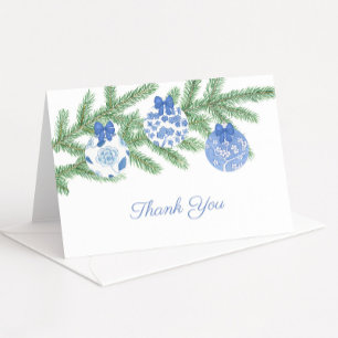 Tarjeta De Agradecimiento Adornos de Navidad Clásicos Azules y Blancos para