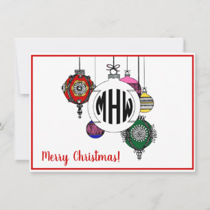 Tarjeta De Agradecimiento Adornos Navideños DIY BG Monograma de Fuente en Cí