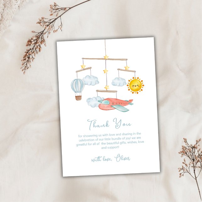 Tarjeta De Agradecimiento Adventure Airplane Hot Air Balloon Baby Shower  (Adventure Airplane Hot Air Balloon Baby Shower Thank You Card)