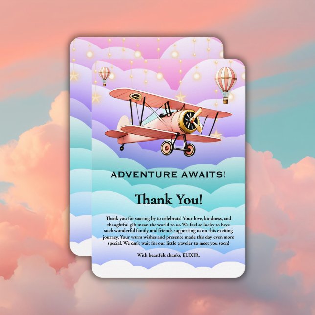 Tarjeta De Agradecimiento Adventure Awaits Aviation Baby Shower (Subido por el creador)