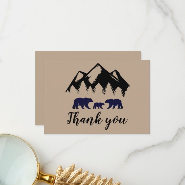 Tarjeta De Agradecimiento Adventure Awaits Bears Kraft Baby Shower (Anverso/Reverso In Situ)