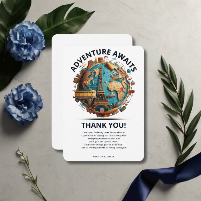 Tarjeta De Agradecimiento Adventure Awaits Modern Globe Baby Shower (Subido por el creador)