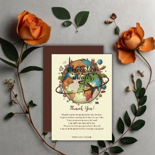 Tarjeta De Agradecimiento Adventure Awaits Vintage Globe Baby Shower
