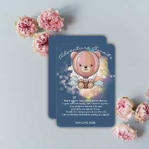 Tarjeta De Agradecimiento Adventure Awath Bear Hot Air Balloon Baby Shower