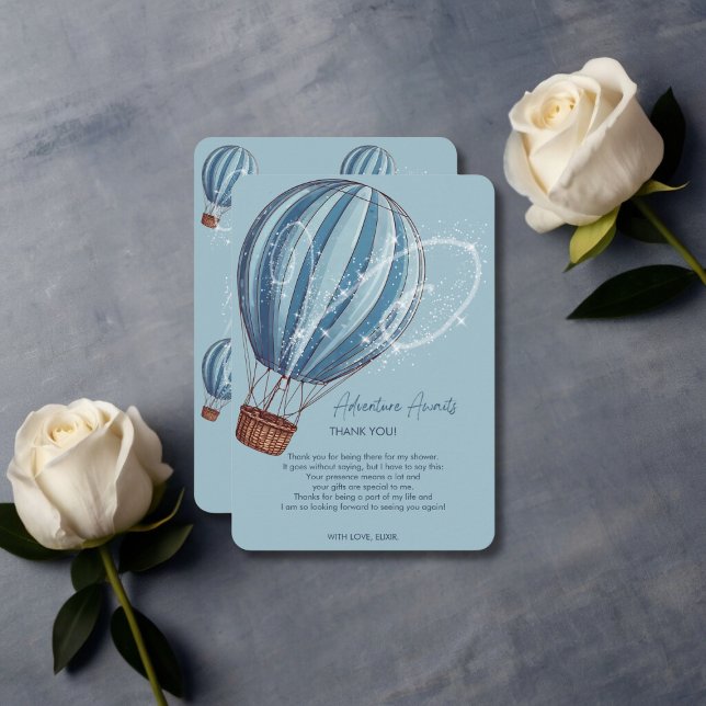 Tarjeta De Agradecimiento Adventure Awath Blue Hot Air Balloon Baby Shower (Subido por el creador)