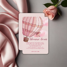 Tarjeta De Agradecimiento Adventure Awath Pink Hot Air Balloon Baby Shower