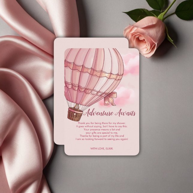 Tarjeta De Agradecimiento Adventure Awath Pink Hot Air Balloon Baby Shower (Subido por el creador)