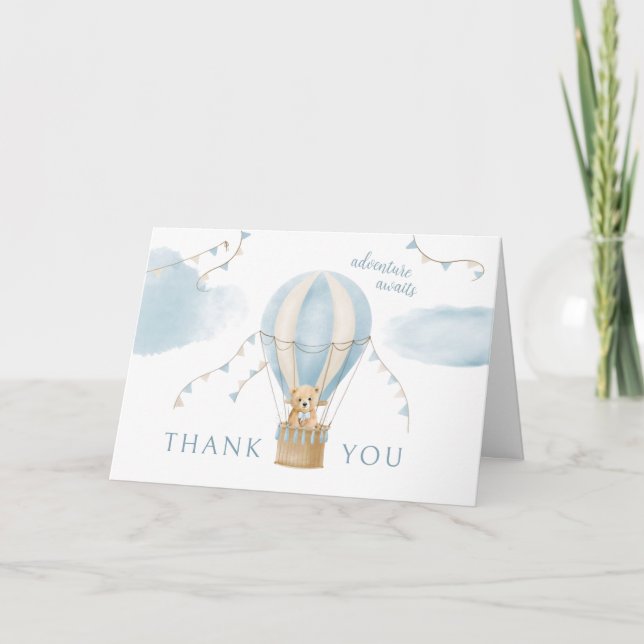 Tarjeta De Agradecimiento Adventure Awath Teddy Bear Balloon Baby Shower (Anverso)