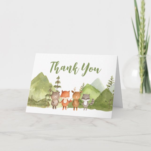 Tarjeta De Agradecimiento Adventure Begin Forest Mountain Baby Shower (Anverso)