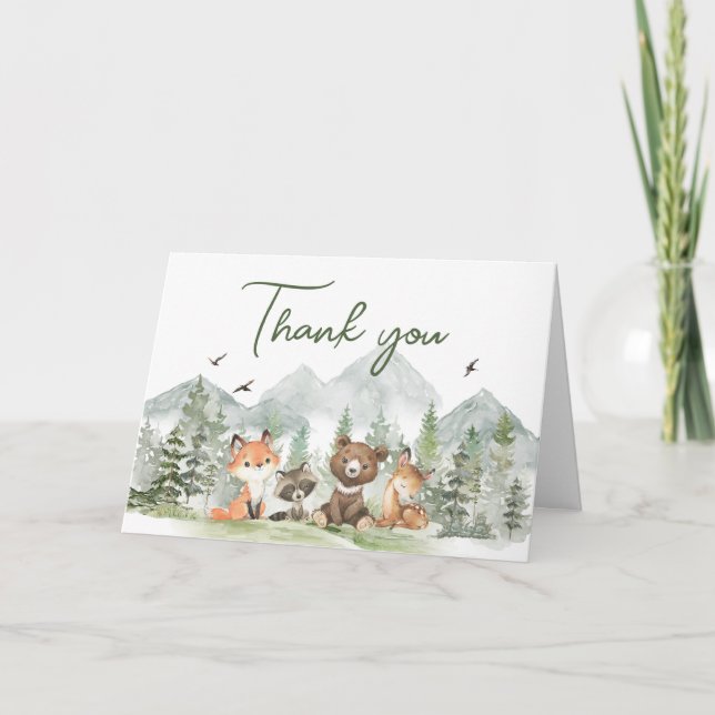 Tarjeta De Agradecimiento Adventure Begin Woodland Animals Baby Shower (Anverso)