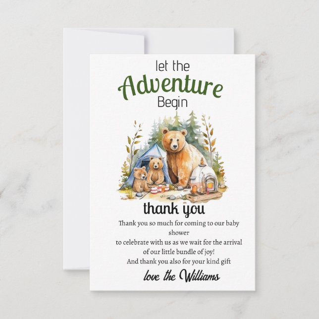 Tarjeta De Agradecimiento Adventure Begin Woodland Baby Shower (Anverso)