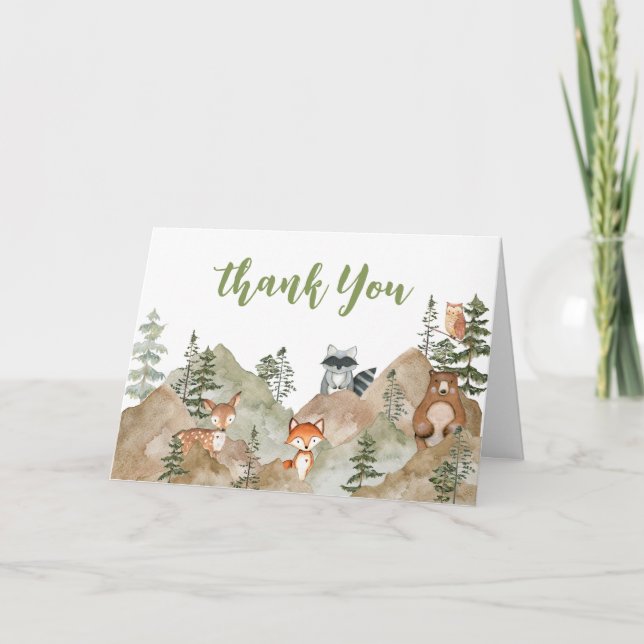 Tarjeta De Agradecimiento Adventure Begin Woodland Mountain Baby Shower (Anverso)