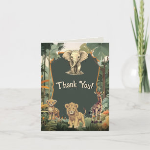 Tarjeta De Agradecimiento Adventure Jungle Animals Baby Shower