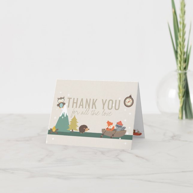 Tarjeta De Agradecimiento Adventure Woodland Neutral Taupe Baby Shower (Anverso)