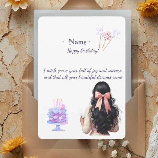 Tarjeta De Agradecimiento Aesthetic Birthday Card for Her | Dark Hair Girl & (Subido por el creador)