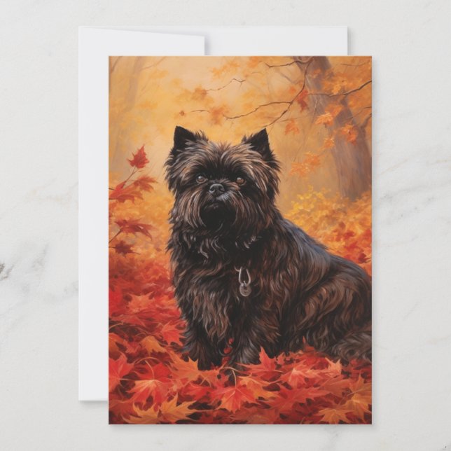 Tarjeta De Agradecimiento Affenpinscher en hojas de otoño se inspira (Anverso)