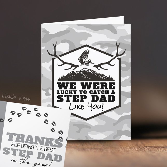 Tarjeta De Agradecimiento Afortunadamente para atrapar a un padre/padre paso (We Were Lucky to Catch You Folding Card for Dad, Step Dad, Papa, Grandpa & More! Personalize it)
