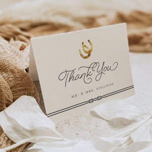 Tarjeta De Agradecimiento Afortunado en amor   Boda Rústico de Herraduras