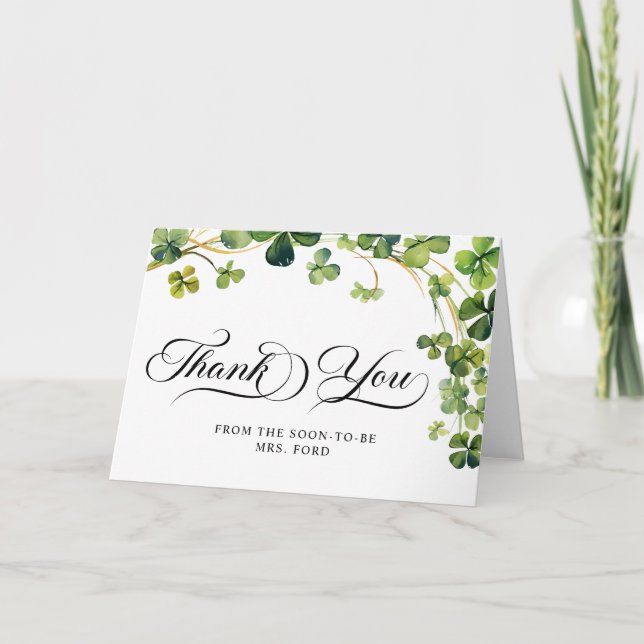Tarjeta De Agradecimiento Afortunado por amar a la novia Shower Green Shamro (Anverso)