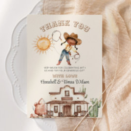 Tarjeta De Agradecimiento Afro Cowgirl Chica occidental Ranch Cactus Baby Sh