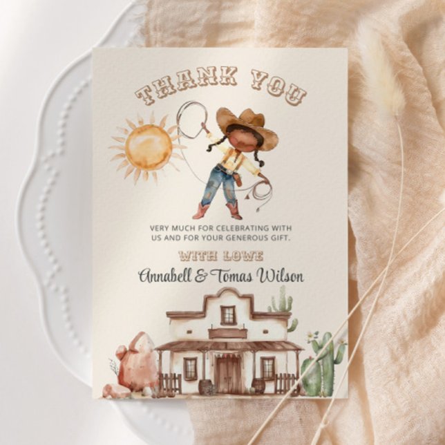 Tarjeta De Agradecimiento Afro Cowgirl Chica occidental Ranch Cactus Baby Sh (Subido por el creador)